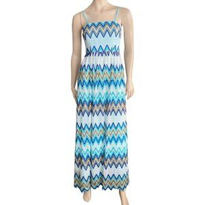 Chevron Blue Crochet Lace Maxi Dress Sz Sm​​​​​​